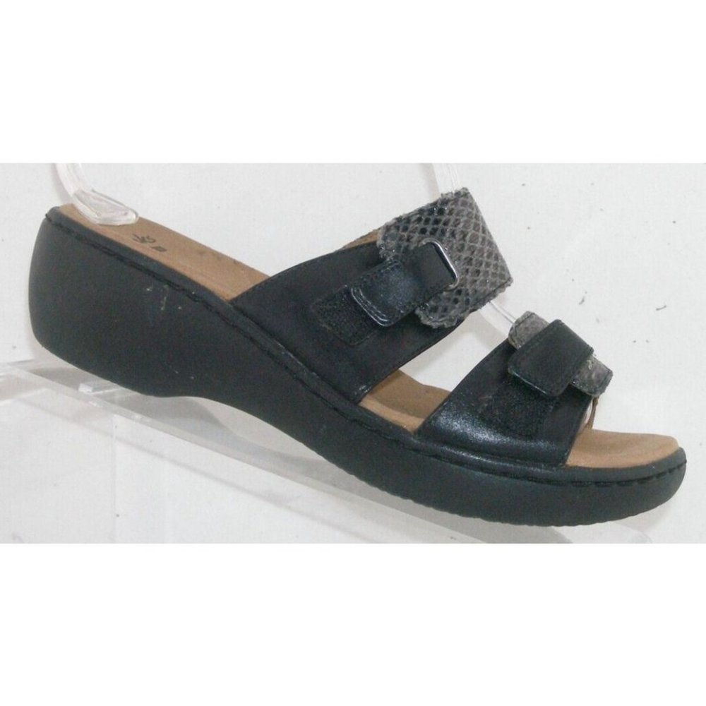Clarks Collection Delana Fanela leather snake print wedge sandal slides 7.5M